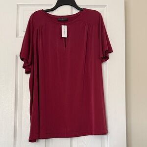 Lane Bryant Wine Red Flutter Sleeve Blouse with Keyhole Neck